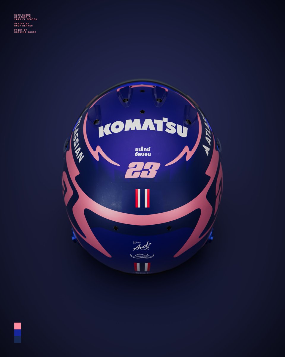andwerndesign's tweet image. New #helmetdesign for @alex_albon🇬🇧🇹🇭for his 2025 @F1 season. @WilliamsRacing @Atlassian
#Formula1 #liverydesign #racing #motorsport #williamsf1 #aa23 #AlexAlbon #f125 #atlassianwilliams