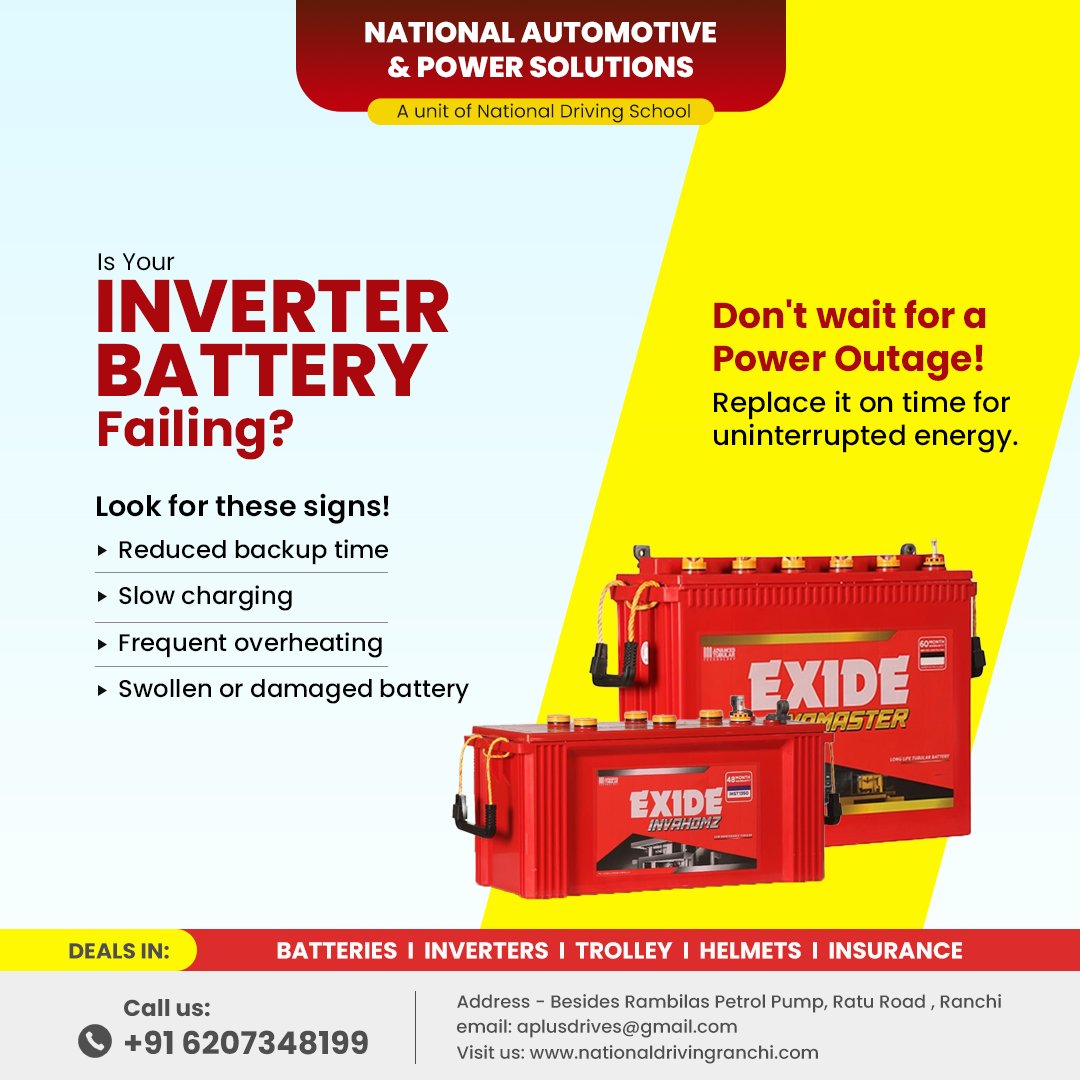 NationalPower24's tweet photo. ⚡ Power Outage Ahead? Your Inverter Battery Might Be to Blame!
Here’s what to look out for:
Don’t wait until it’s too late – replace your battery for seamless energy flow!
-
🌐 Website : https://t.co/Ic9Ic2uQ1W
-
#InverterCare #EnergyBackup #BatteryHealth  #Ranchi #Jharkhand https://t.co/BF2gsOykN0