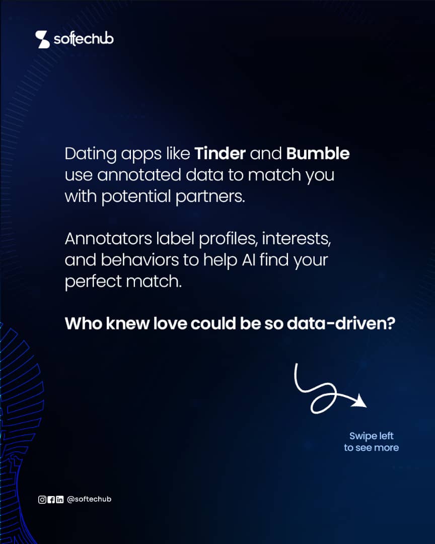 softechubltd's tweet photo. Did you know annotated data powers matchmaking algorithms in dating apps? ❤️

At #Softechub, we provide high-quality labeled data to train #AI models for smarter AI-driven solutions.

Want to enhance your AI models? Let's connect!

#Machinelearning #TechInnovation 
#Aitraining https://t.co/CbUty4VAfs
