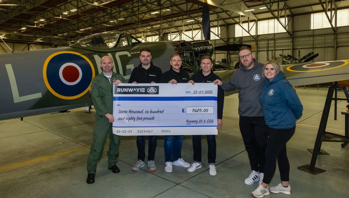 We welcomed James, Tom, and Dave from <a href="/runway25shop/">Runway25</a>, along with Craig and Nicky from <a href="/crashgateavi/">Crash Gate Aviation</a>, to BBMF to thank them for their incredible fundraising efforts. In memory of Sqn Ldr Long, they designed a tribute patch and have raised £7685 so far! ❤️✈️

#fundraising #charity