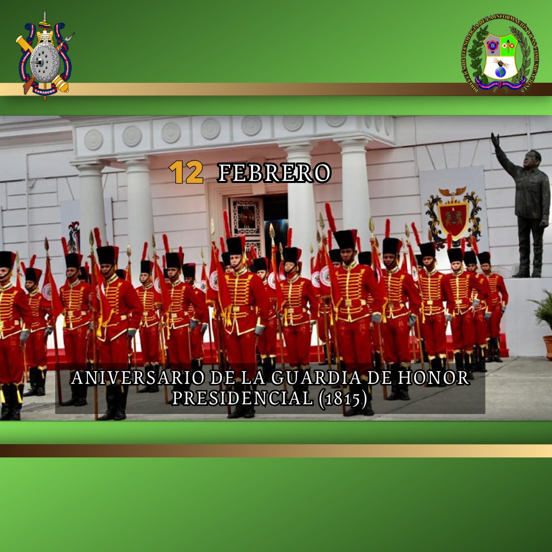 TecnologaY89008's tweet photo. El 12 de febrero de 1815 se celebra el aniversario de la Guardia de Honor Presidencial en Venezuela, creada para proteger a los altos funcionarios y resaltar el compromiso con la seguridad del liderazgo nacional.
.
.
.
#GuardiadeHonorPresidencial
#LiderazgoNacional
#12Febrero https://t.co/3Rz9MLvHAu