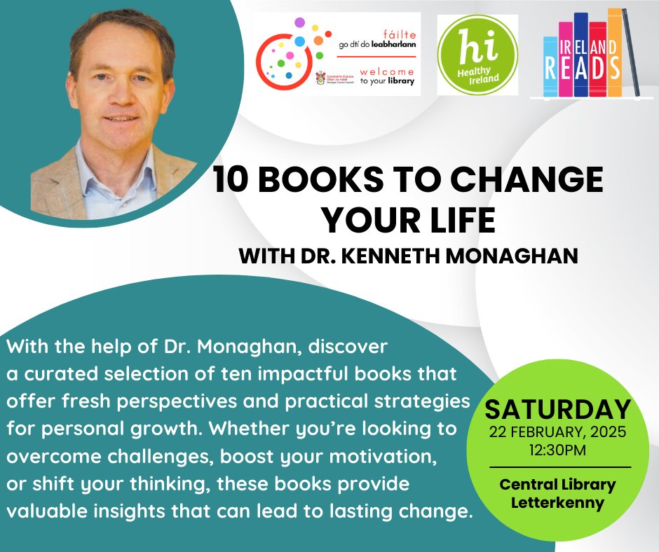 To book for this free event hosted by Healthy Ireland and Ireland Reads call Central Library on 074 9124950 or online at tinyurl.com/57d742r6
#IrelandReads #EireAgLeamh #GetLost #HealthyIreland #HealthyIrelandAtYourLibrary
