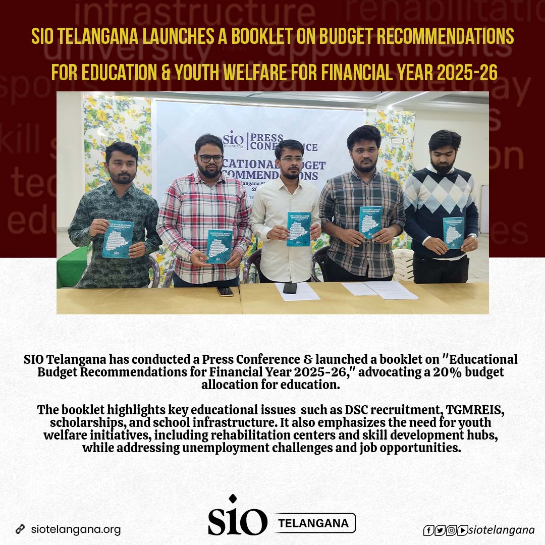 SIO Telangana Launches a Booklet on Budget Recommendations 
for Education &amp; Youth Welfare for Financial Year 2025-26

Read the full story &amp; download book from here:
siotelangana.org/sio-telangana-…

#Education
