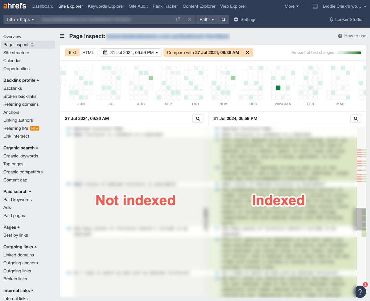 brodieseo's tweet photo. SEO Tip: this is very important for sites that put FAQ content within accordions (very common situation).

Just because the content is shown on the page, that doesn't mean it can be indexed. And even if the content appears within GSC using URL Inspection/the Rich Results Test, that doesn't guarantee it can be indexed either.

For a client I'm working with, I realised that this was the case. Content that appears within accordions across various content formats (mostly FAQs) wasn't being indexed by Google despite Google's own tools showing that the content was being rendered.

I've come across this issue in the past, where the assumption is that Google's own tools should in theory show how the search engine is seeing your content. But this is often not the case, and requires some basic 101 type testing to determine whether there's an issue.

Have found the same approach applying to the indexing of images as it does to text on a page, where Google's tools aren't always able to highlight subtle issues, requiring the use of some basic search operators to troubleshoot the problem.

In the case of text not being indexed that is hidden within an accordion for my client, I did an exact match search on Google of the text that appears in the accordion. It wasn't surfacing, so there was clearly an issue with what Google was seeing.

Now, Google has often said that using search operators (the "site:" command included) is not a way to troubleshoot indexing issues. I'm going to have to disagree with this, as my hands-on experience working with sites goes against this. 

Interestingly, I found that the @Ahrefs Page Inspect feature did a great job of flagging this issue (a very underrated feature), so it could be a good tool to use as a next step. As you can see, the Page Inspect tool started showing the content in the tool after the fix was rolled out.

What was the issue in the first place? After speaking with the Developer, it turns out that some of the primitives that they were using under the hood weren't rendering hidden content by default. They then updated these to just hide as expected instead.

If you have important content on your site that is hidden within accordions at scale, make sure to do the most basic testing to ensure your content is able to be indexed by Google. And again, don't just rely on Google's tools if basic testing is telling you otherwise.