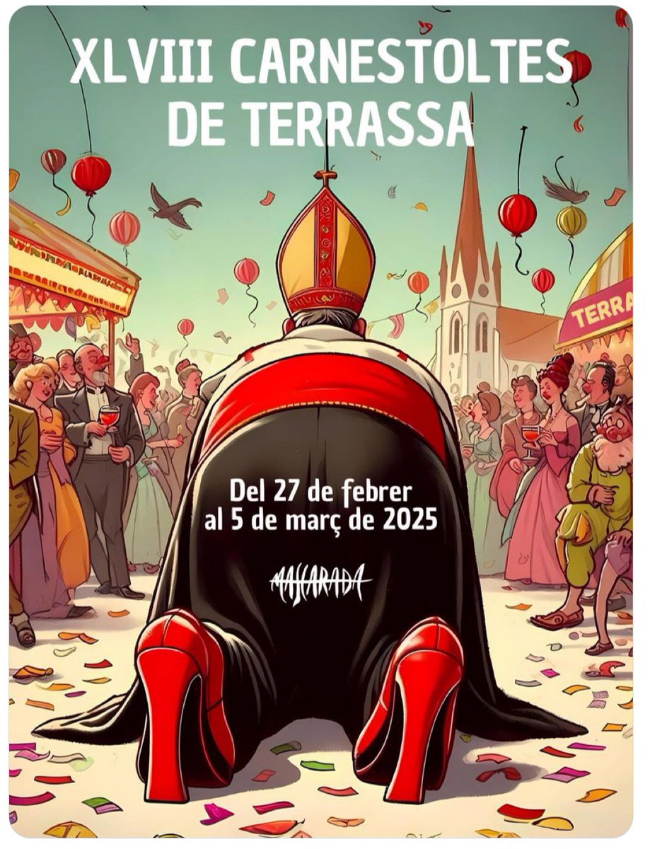 Mireu, quina valentia de cartell: un imam amb tacons vermells!!!!
Ai, calla. No es un imam, és un bisbe…