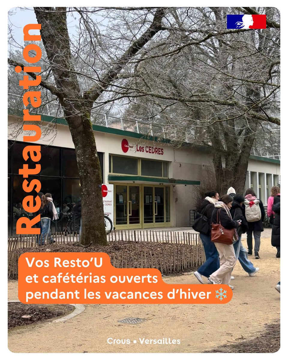 #CROUSRESTO

Petite pause à venir pour nos services de restauration🍴

❄️Retrouvez dès maintenant la liste de vos RU et cafèts ouverts pendant les vacances d’hiver : crous-versailles.fr/2025/02/12/vac…