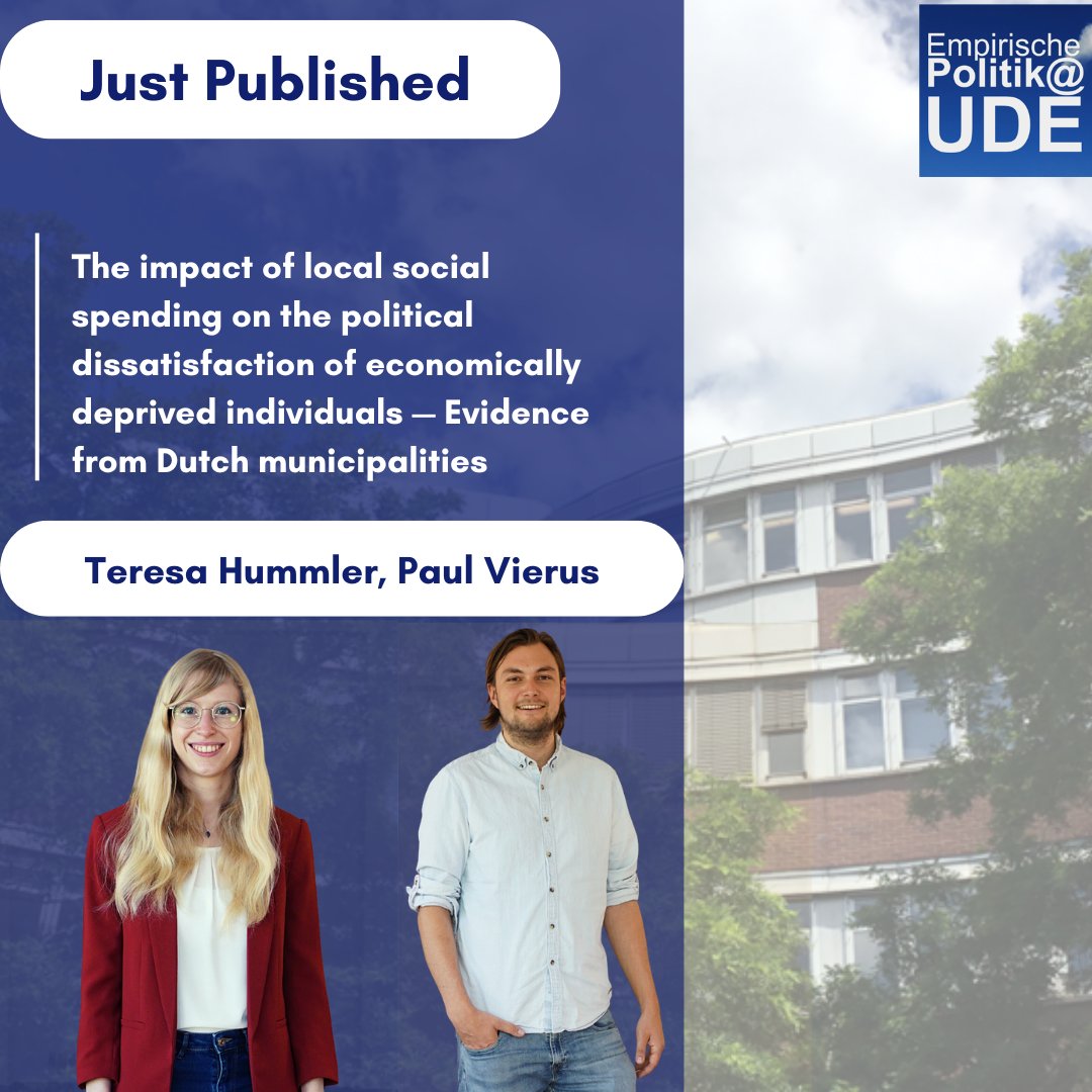 📢Just Published! Can local social spending reduce political dissatisfaction? 🗳️💰  <a href="/HummlerTeresa/">Teresa Hummler</a>  &amp; <a href="/PVierus/">Paul Vierus</a> show: In municipalities with higher social spending, economically deprived individuals are less politically dissatisfied. 📉💡
#Politics #Democracy #Inequality