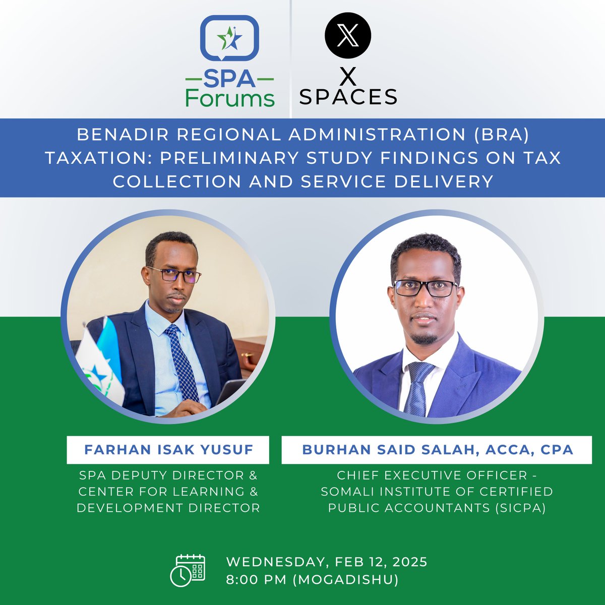 somalipubagenda's tweet photo. Join us tonight at 8:00 PM EAT (https://t.co/FdoWsi7AFy) as our @SPAForums hosts a discussion on the preliminary findings of our upcoming study on tax collection and service delivery in the Benadir Regional Administration (BRA)

See the preliminary findings at the links below:

English: https://t.co/J24ecsCbui

Somali: https://t.co/b32xOWoFVC