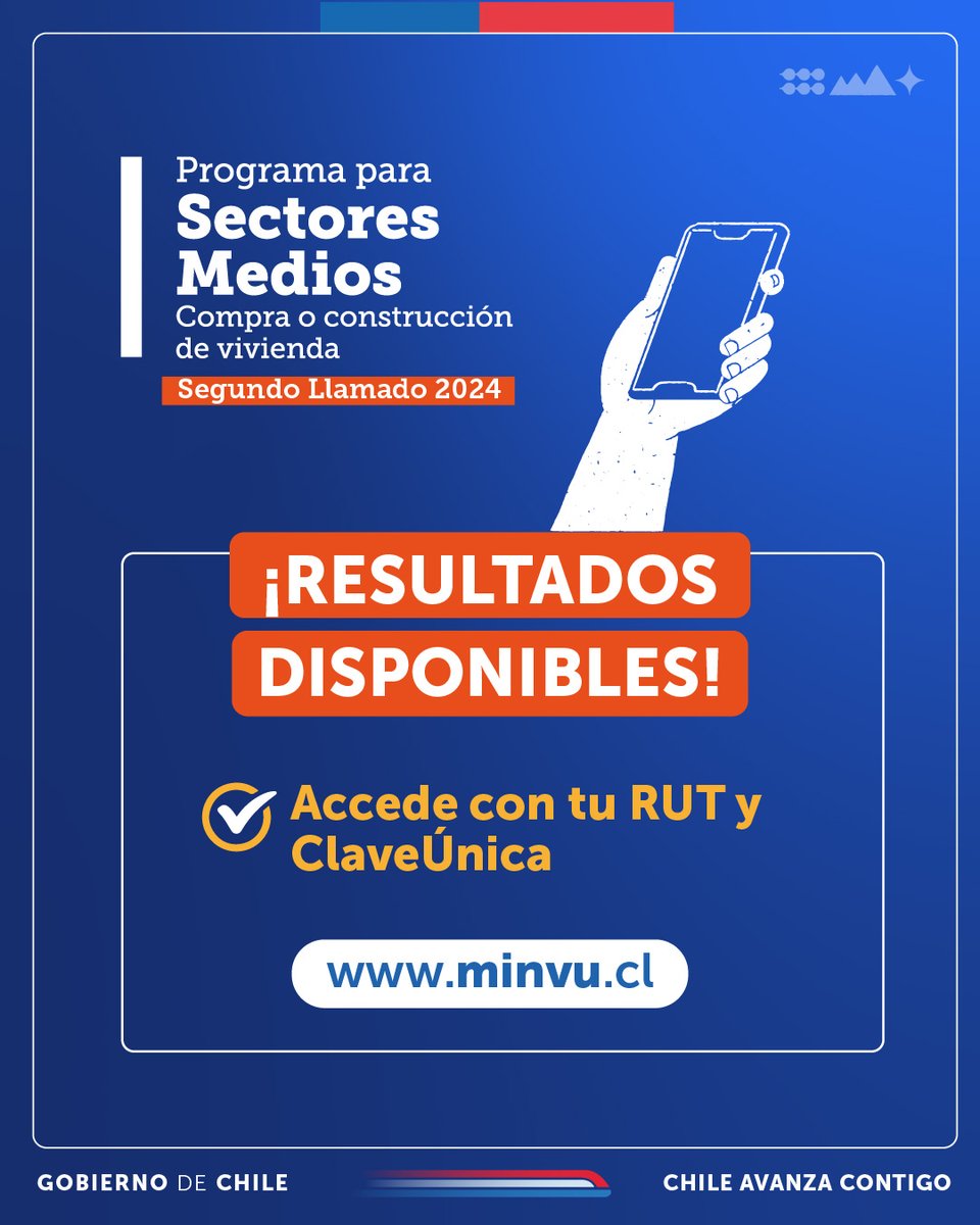 📢 ¡RESULTADOS YA DISPONIBLES!

Si postulaste al 2do llamado del Programa para #SectoresMedios (#DS1) en 2024 ¡Ya puedes acceder a tus resultados! ✅🏘️
💻 En minvu.cl
