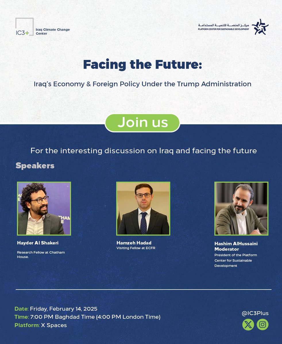 Join us for our next session of Facing the Future, where we host experts and researchers to discuss Iraq’s key challenges and opportunities.

This time, we are bringing together:

🎙 <a href="/HayderSH/">Hayder حيدر</a> – Research Fellow at Chatham House, specializing in governance, political economy, and
