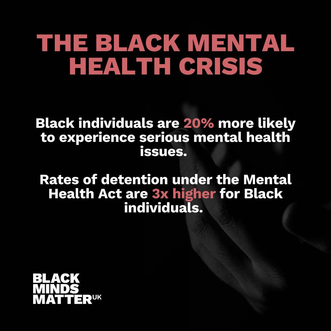 The Mental Health Crisis is real and Black people are disproportionatly affected.🛑

We’re pushing for advocacy, education &amp; culturally sensitive mental health care.

📢 Help us drive change: blackmindsmatteruk.com/ways-to-help

#BlackMentalHealthMatters #BMMUK