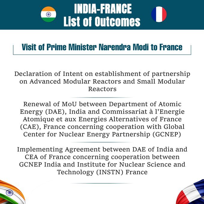 satyakumar_y's tweet photo. PM Shri @narendramodi Ji's France visit strengthens India-France ties with key agreements in nuclear energy, defence, trade, & environment!

- Advanced Modular Reactors & Nuclear R&D.

- Defence Industrial Roadmap & Maritime Security.

- Green tech, AI, & SME cooperation
- New Consulate in Marseille.

A testament to India's growing global leadership under Modi Govt!