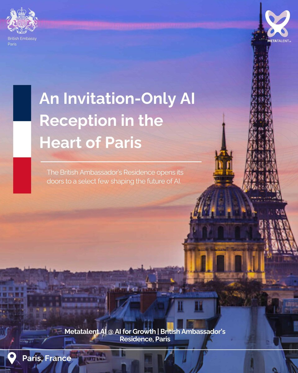 MetaTalentai's tweet photo. AI + Talent = The Future of Work And It Starts in Paris! 
Rehan Haque, CEO of https://t.co/1nC5bwu6BE, joins the UK &amp; French AI elite at an exclusive AI for Growth event.
 How will AI reshape talent strategies and workforce dynamics?
 Watch this space—BIG changes are coming! https://t.co/1FOXR1cTjx