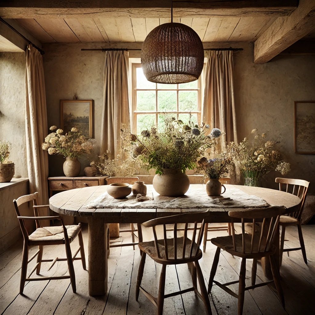 XSweetHomes's tweet photo. Natural cosiness brought to life. A rustic dining space with warm tones, wildflowers, and handcrafted details creates a lived-in charm. Discover designs that feel like home at https://t.co/tDLOklBISL #interiordesign #cosyliving #rustichomes #scotland #fife #architect #deco #aiart https://t.co/VzpjmYiqip