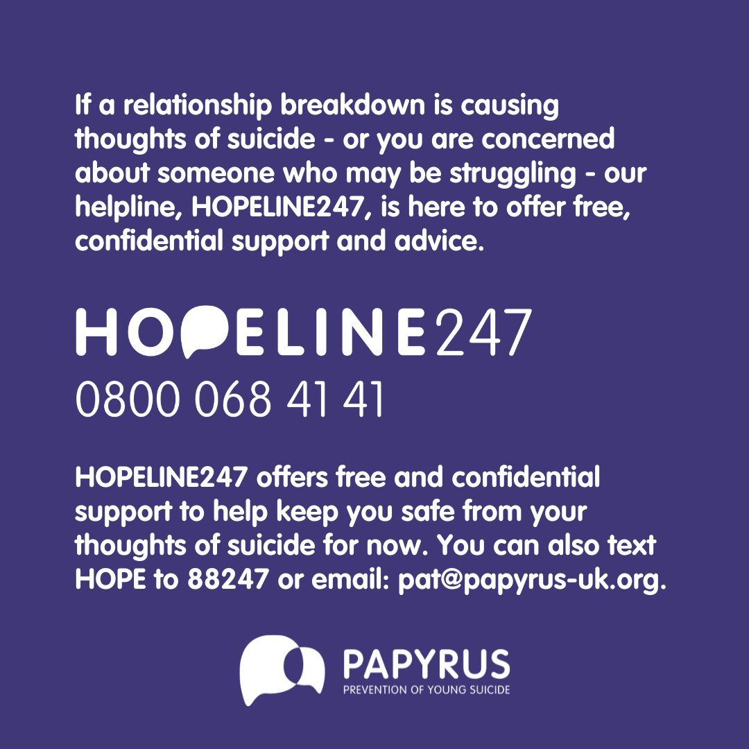 Our HOPELINE247 advisers often hear from young people struggling with suicidal thoughts after a relationship ends. It can bring tough emotions like grief and hopelessness. Read for advice on support and to learn how HOPELINE247 is here for you. 💜