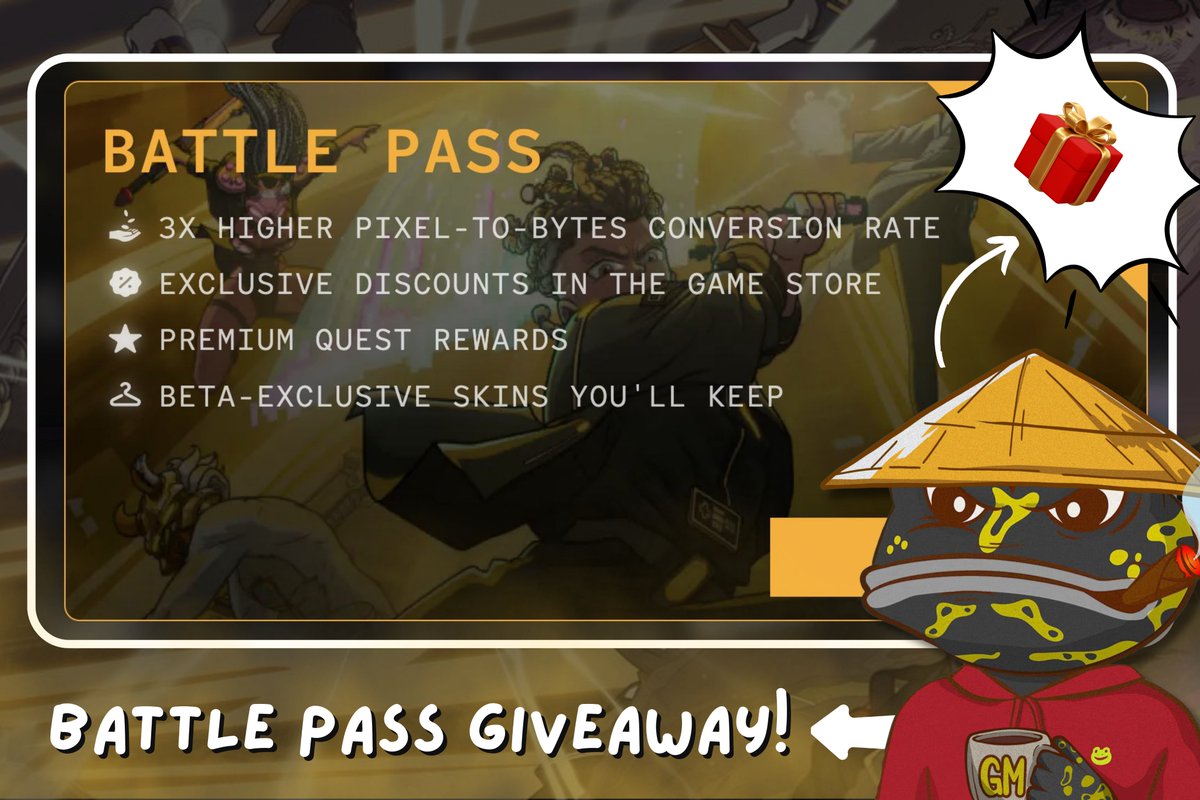 shadowninjaa's tweet photo. You're missing out if you still don't own a @the77bit Battle Pass! 🟡

📈 higher PIXEL to BYTES conversion rate!
🧥 exclusive skins and store discounts!
💰 premium quest rewards! 

and that's not all, there's more! 👀

Did you know that Battle Pass holders...        

✅ are eligible for the next playtest! (earlier access) + be the ones to experience the Pixel to Bytes conversion first! 

Now, who needs a Battle Pass?
➥ follow @the77bit and @shadowninjaa
➥ ❤️and 🔃 this tweet!
➥ tell me why you deserve it 👇

I'll be 🎁 (1) Battle Pass to a random follower! 

24hrs. ⏳ Good luck!