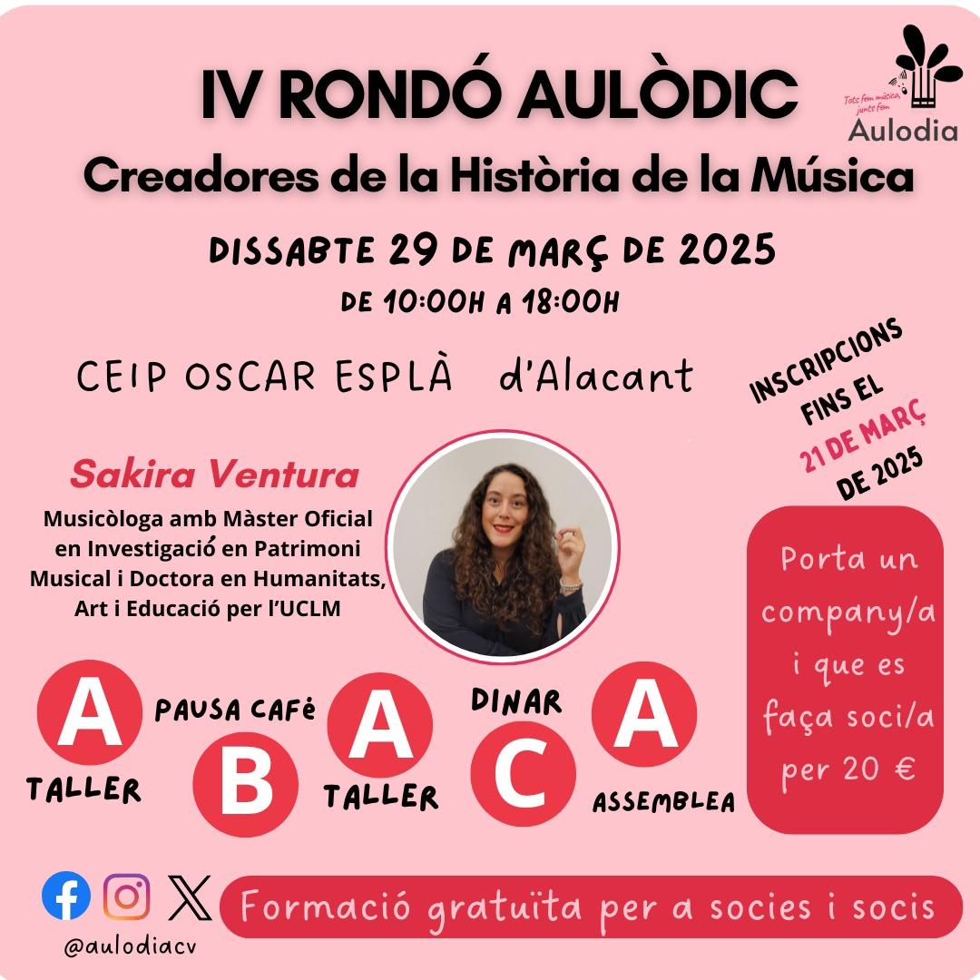 IV RONDÓ AULÒDIC! Apunta't: docs.google.com/forms/d/e/1FAI…

Formació exclusiva i gratuïta per a socis sòcies.
 Si ets soci/a, convida a un compi a unir-se a l'associació i que vinga amb tu. Et convidem al dinar de germanor I a ell/a li reduïm la quota a 20 euros.