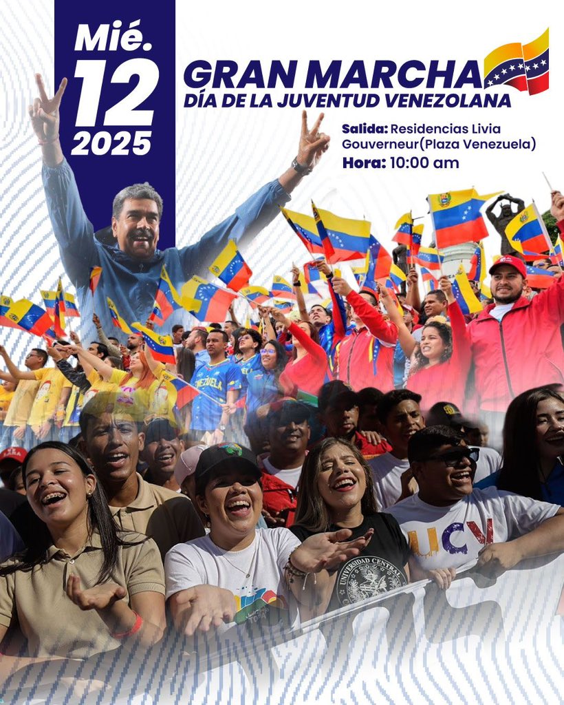 FELIZ DIA DE LA JUVENTUD VENEZOLANA 🇻🇪Desde Caracas Capital de la República Bolivariana de Venezuela vamos a MARCHAR para conmemorar una gesta heroica que desembocó en la Batalla de La Victoria en 1814, donde un grupo de  jóvenes bajo el liderazgo de José Félix Ribas, desafiaron
