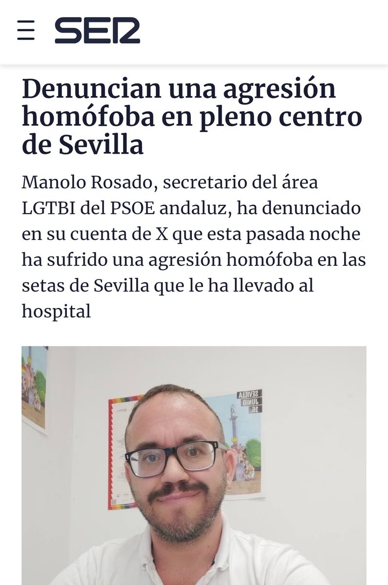 Mañana me volveré a encontrar de nuevo con el violento que me golpeó el pasado 15 de mayo en las Setas de Sevilla al grito de maricón.

Y me enfrento a él con miedo pero con firmeza, confiando en que la justicia me ampare evitando otras posibles víctimas en el futuro.