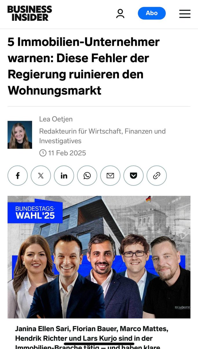 Würde wirklich gerne mit einer anderen Headline im Business Insider sein, aber die aktuelle Regierung lässt einem nichts anderes übrig...
#businessinsider #Regierung #wohnpolitik #artikel #Neuwahlen2025 #immobilien