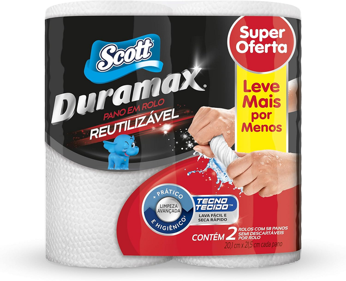 Scott Duramax Pano Reutilizável em Rolo, Branco, 116 Folhas (2 Unidades de 58 Folhas)