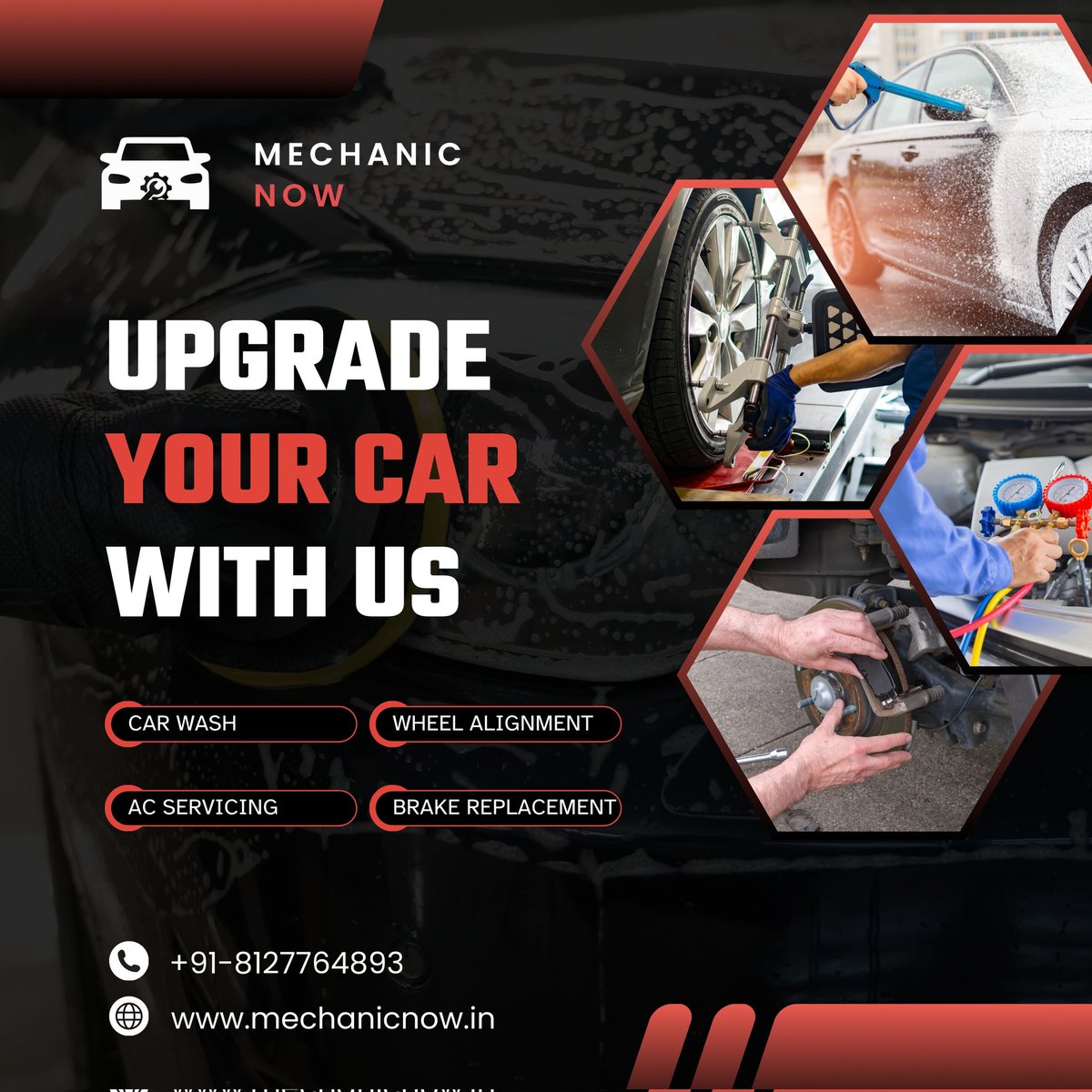 mechanic_now's tweet image. Give your car the upgrade it deserves! From car wash to brake replacement, we’ve got you covered. Book your service today! 

#CarUpgrade #AutoCareSolutions #DetailingExperts #CarWash #ACServicing #BrakeReplacement #WheelAlignment