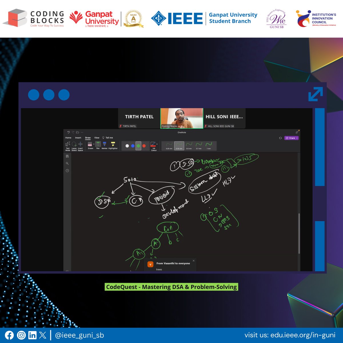 ieee_guni_sb's tweet image. IEEE GUNI SB successfully hosted CodeQuest: Mastering DSA &amp;amp; Problem-Solving with 63+ participants! Led by Monu Kumar, the session provided expert insights into DSA, problem-solving, and interview preparation. Stay tuned for more learning opportunities! 🔥 #IEEEGUNISB #CodeQuest