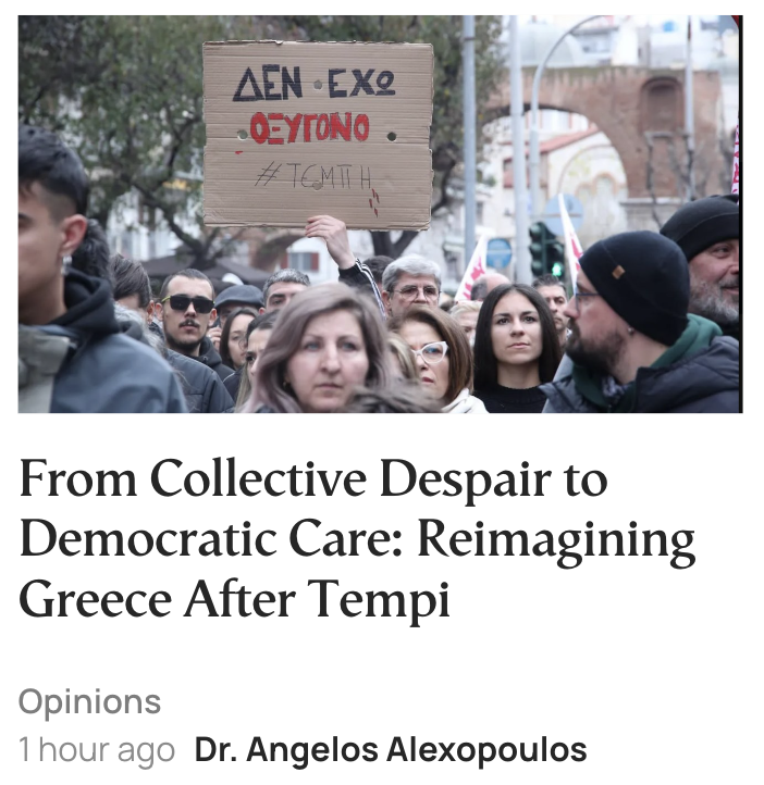 Angelos Alexopoulos (@angelos_alex) on Twitter photo 🚆 After the #Tempi disaster, #Greece faces a #trust crisis. Can #care be the missing principle in governance? Drawing on <a href="/AnastasiaKavada/">Dr Anastasia Kavada (Mastodon: @anakavada)</a>'s work, my latest piece in <a href="/tovimacom/">tovima.com</a> explores how we can move beyond despair to democratic care.
👉 Read it here: bit.ly/4aY6it8 🚆 After the #Tempi disaster, #Greece faces a #trust crisis. Can #care be the missing principle in governance? Drawing on <a href="/AnastasiaKavada/">Dr Anastasia Kavada (Mastodon: @anakavada)</a>'s work, my latest piece in <a href="/tovimacom/">tovima.com</a> explores how we can move beyond despair to democratic care.
👉 Read it here: bit.ly/4aY6it8