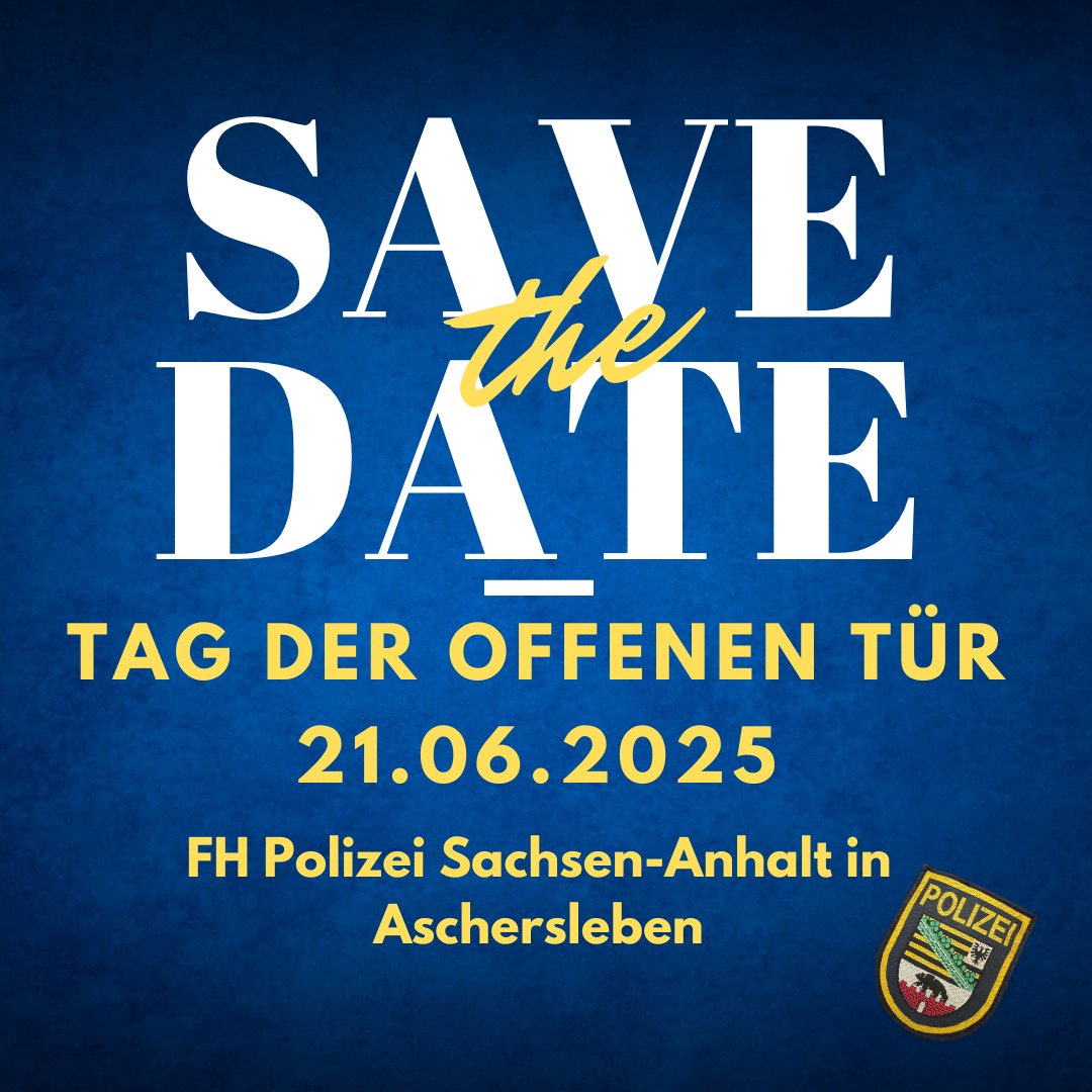 Am 21.06.2025 öffnen wir von 10:00 Uhr - 15:00 Uhr unsere Tür und freuen uns auf zahlreiche Besucherinnen und Besucher. 

#safethedate
#tagderoffenentür
#polizeisachsenanhalt
#nachwuchsfahndung