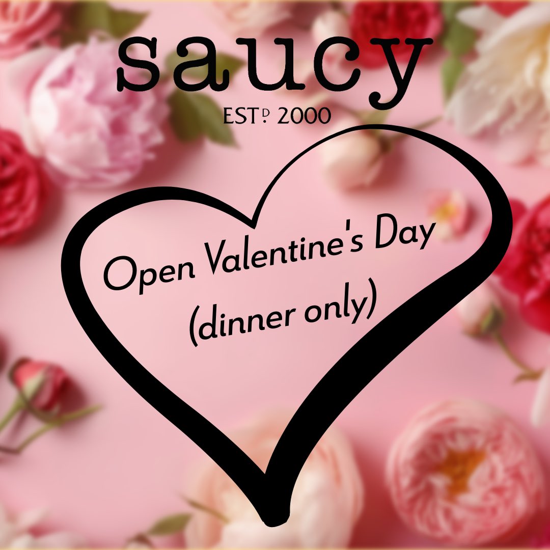 ♥ We’ll be open for Dinner service only on Friday February 14th 
♥ 4pm - Close
♥ Limited spots available - call for reservations today 
♥ Valentine’s Day Menu plus Regular menu (𝘮𝘪𝘯𝘶𝘴 𝘚𝘢𝘮𝘮𝘺𝘴 &amp; 𝘗𝘪𝘻𝘻𝘢𝘴)
#saucy #saucyinstreetsville #Valentines2025