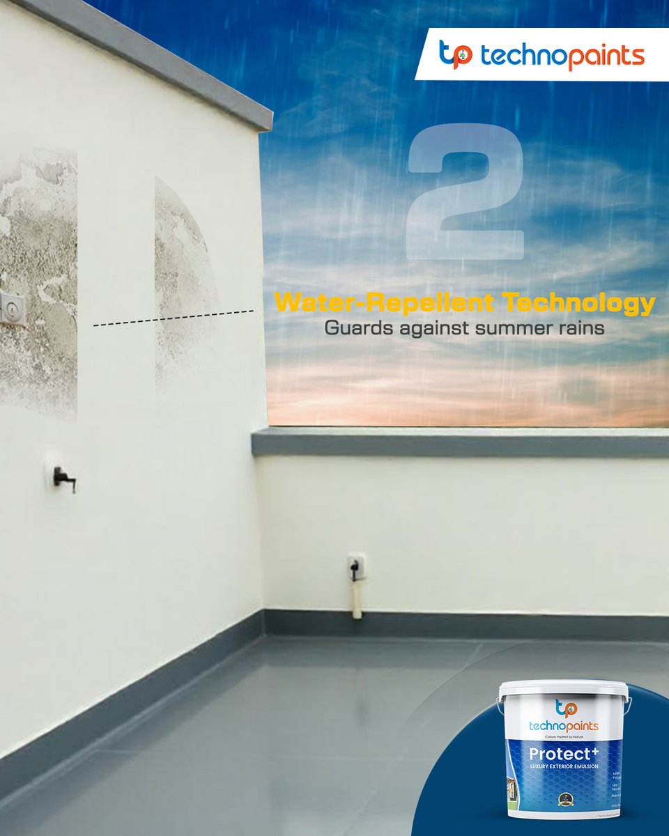TechnopaintsS's tweet image. Beat the summer heat and keep your walls looking fresh with Protect+ Luxury Exterior Emulsion! 💪

✅ UV Resistant  ✅ Water Repellent  ✅ Anti-Fungal &amp;amp; Anti-Algal Protection  ✅ Superior Durability
#TechnoPaints #ProtectPlus #summer