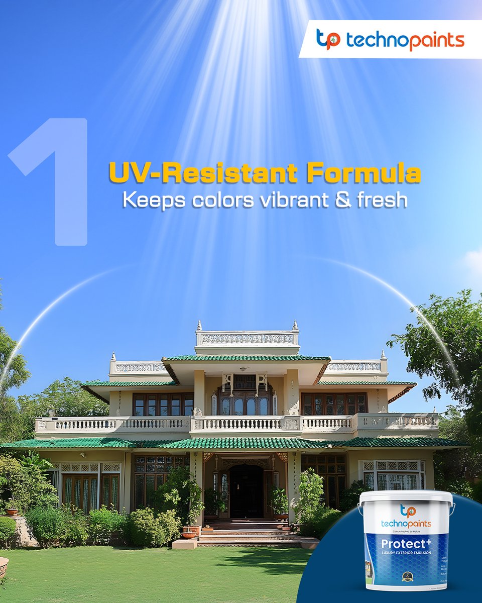 TechnopaintsS's tweet image. Beat the summer heat and keep your walls looking fresh with Protect+ Luxury Exterior Emulsion! 💪

✅ UV Resistant  ✅ Water Repellent  ✅ Anti-Fungal &amp;amp; Anti-Algal Protection  ✅ Superior Durability
#TechnoPaints #ProtectPlus #summer