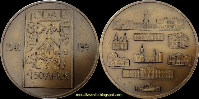 #Santiago cumple 484 años, comparto medalla acuñada por sus 450 años en 1991: medallaschile.blogspot.com/2016/07/santia… <a href="/Muni_Stgo/">Santiago</a> #Alameda #metro #Baquedano