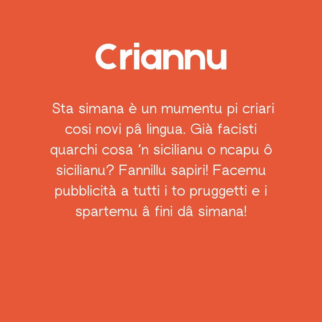 Simana dû Sicilianu 🔥
31 di marzu - 7 d'aprili 2025

📧Cuntattani: simanadusicilianu@gmail.com

📱Instagram: [@simanadusicilianu](https://
instagram.com/simanadusicili…)