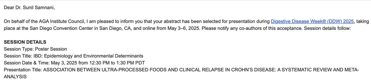 SamnaniSunil's tweet photo. I am thrilled to share that our work (4 abstracts) has been accepted at #DDW2025  @AmerGastroAssn @asge

Grateful to my mentors for their guidance! @tsewingman  @GriLeont @NarulaNeeraj  @ChrisMa_YYC https://t.co/wUVVwdNlh2