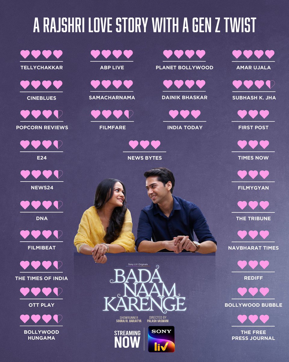 Thank you for all the love ! 

Rajshri Productions’ OTT debut, Bada Naam Karenge is a heart-warming love story returning back to roots.

#BadaNaamKarenge streaming now, only on Sony LIV.