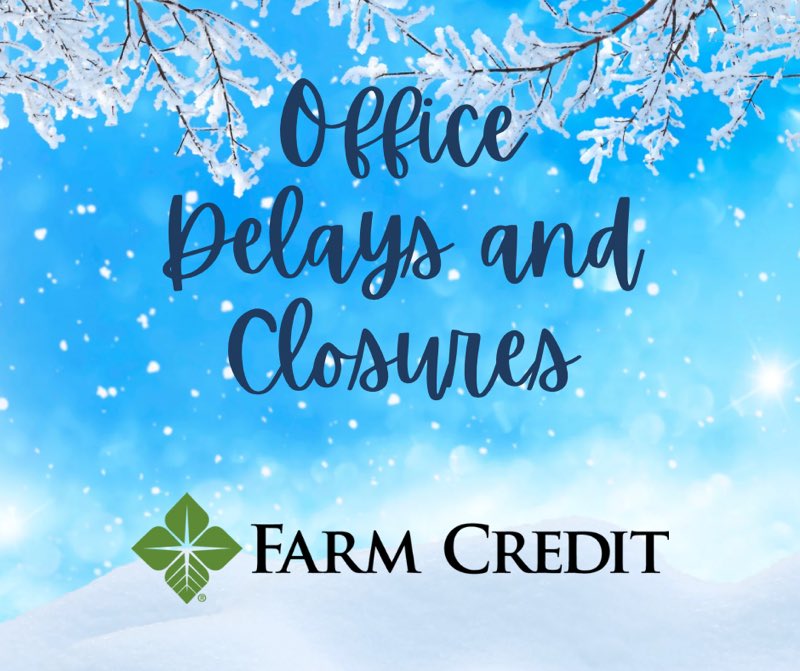 ColFarmCredit's tweet image. UPDATE: Due to the inclement weather, here are our current office delays and closures for Wednesday, February 12th:

Mechanicsville, Farmville, Lynchburg, and Tappahannock - opening at noon

West Point - opening at 10 AM

Hughesville - closed