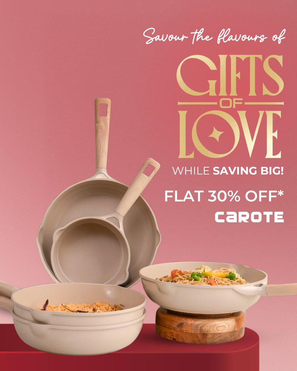 shoppersstop's tweet photo. Upgrade your kitchen with Carote Premium Cookware at flat 30% off. Explore our #GiftsOfLove collection for times when words don’t seem enough.
Shop now in-store or online.
https://t.co/6U3DpQ9WJN
#ShoppersStop #GiftsOfLove #Valentines #ValentineGifts #Valentine2025 https://t.co/gfCTVgUyaM