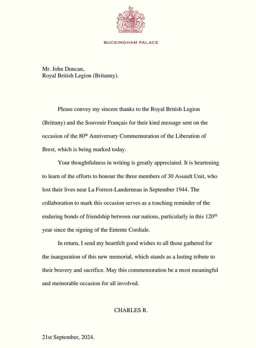 Amazing and of course we had a special message from His Majesty for the ceremony in Brest last year.
<a href="/Commando_Ops/">UK Commando Force Operations</a> <a href="/BrittanyRememb1/">Brittany Remembers</a>