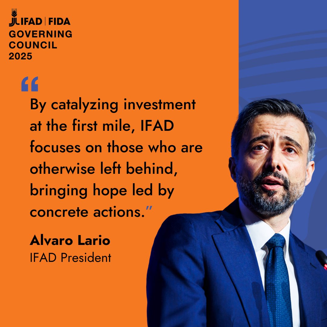 Alvaro Lario (@ifadpresident) on Twitter photo Leaders from around the world are at <a href="/IFAD/">International Fund for Agricultural Development</a> this week for #IFADGoverningCouncil. Together, we will review progress and strategize for the year to come.
Despite global turmoil, we are united by a shared belief in the transformative power in sustainable rural development. Leaders from around the world are at <a href="/IFAD/">International Fund for Agricultural Development</a> this week for #IFADGoverningCouncil. Together, we will review progress and strategize for the year to come.
Despite global turmoil, we are united by a shared belief in the transformative power in sustainable rural development.