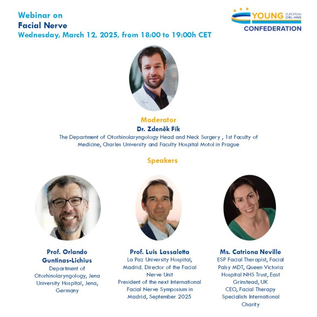 Join us for an webinar on peripheral facial nerve palsy. This session will provide a comprehensive overview, covering anatomy, pathophysiology, conservative management, otological considerations, surgical approaches, and rehabilitation.

Registration: young-ceorlhns.ceorlhns.org/education/webi…