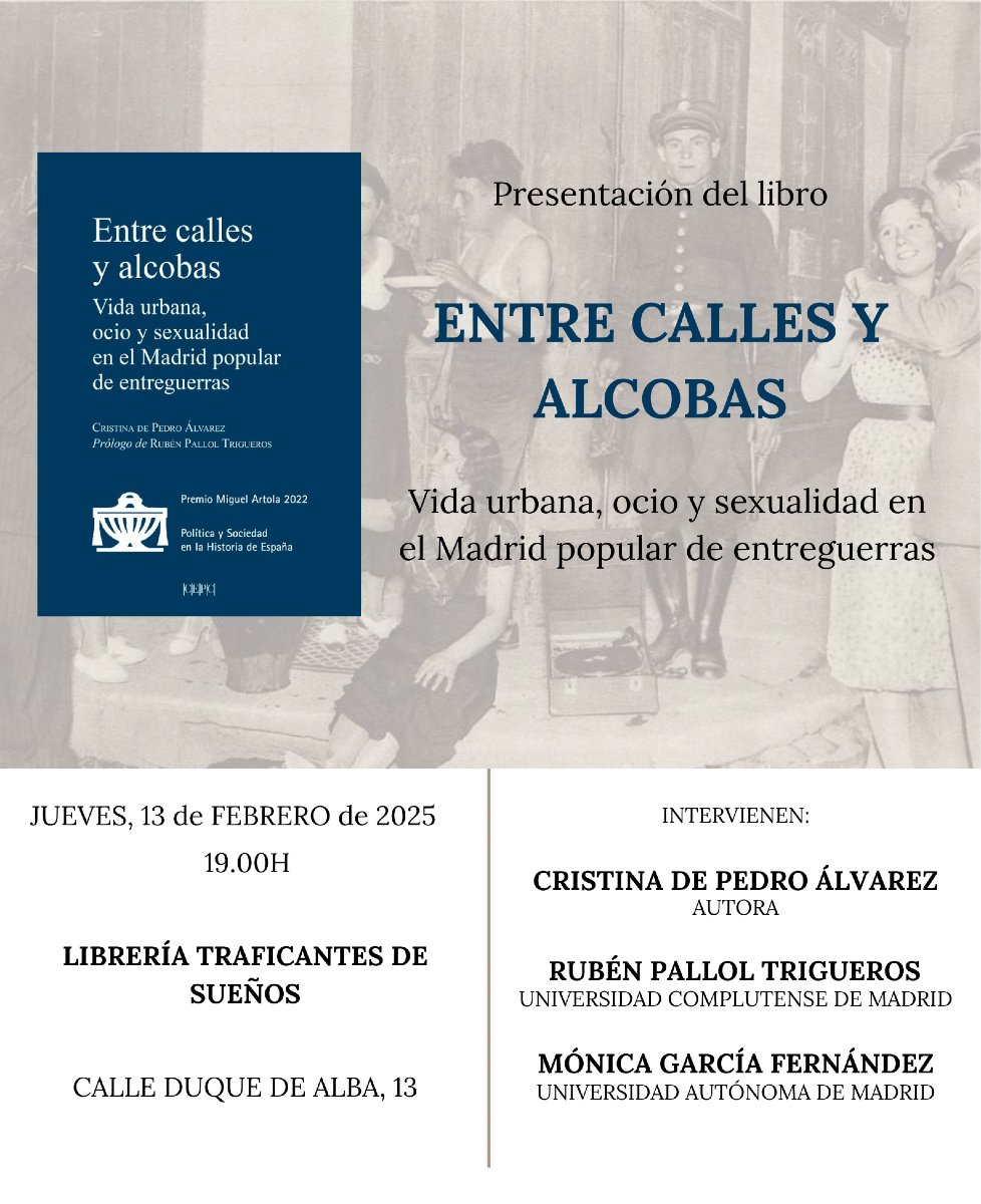 #Mañana
Presentación libro "Entre calles y alcobas". (Centro de Estudios Políticos y Constitucionales)
Con su autora, Cristina de Pedro Álvarez (UPV), junto a Rubén Pallol Trigueros y Mónica García Fernández.
Juevs 13 FEB, 19hs. Duque de Alba 13.

goo.su/ogyC