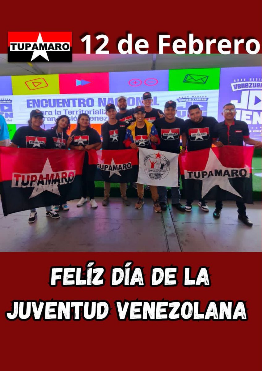 #12DeFebrero 
"Hay que hacer de esta juventud lo que todos nosotros habríamos querido ser, lo que todos nosotros habríamos querido vivir con ustedes; hay que hacer de esta juventud, sencillamente, el porvenir" Fidel Castro 
#TupamaroJuróConNicolas
<a href="/NicolasMaduro/">Nicolás Maduro</a> 
<a href="/WBenavides_MRT/">Williams Benavides</a>