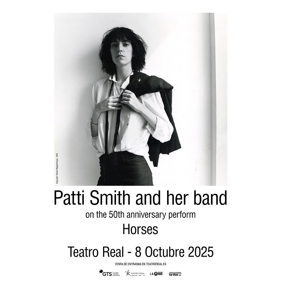 El 8 de octubre única fecha en España de <a href="/Patti_Smith_/">Patti Smith</a> con su gira especial 50 aniversario de su disco #horses en el <a href="/Teatro_Real/">Teatro Real</a> de Madrid, info:conciertospormadrid.com/featured/patti…