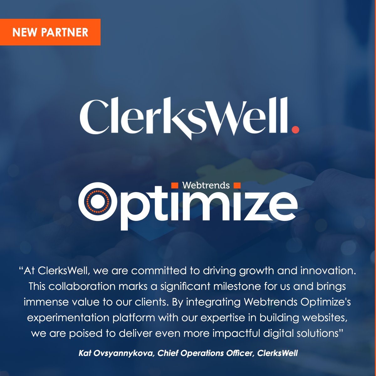 Webtrends Optimize (@wtoptimize) on Twitter photo We are excited to announce our partnership with <a href="/ClerksWell_Ltd/">ClerksWell</a>! We are looking forward to joint clients seeing a significant boost in their conversion rates and the power to create seamless, personalised, and data-driven experiences. Learn more 👇
lnkd.in/eFBidbAZ We are excited to announce our partnership with <a href="/ClerksWell_Ltd/">ClerksWell</a>! We are looking forward to joint clients seeing a significant boost in their conversion rates and the power to create seamless, personalised, and data-driven experiences. Learn more 👇
lnkd.in/eFBidbAZ