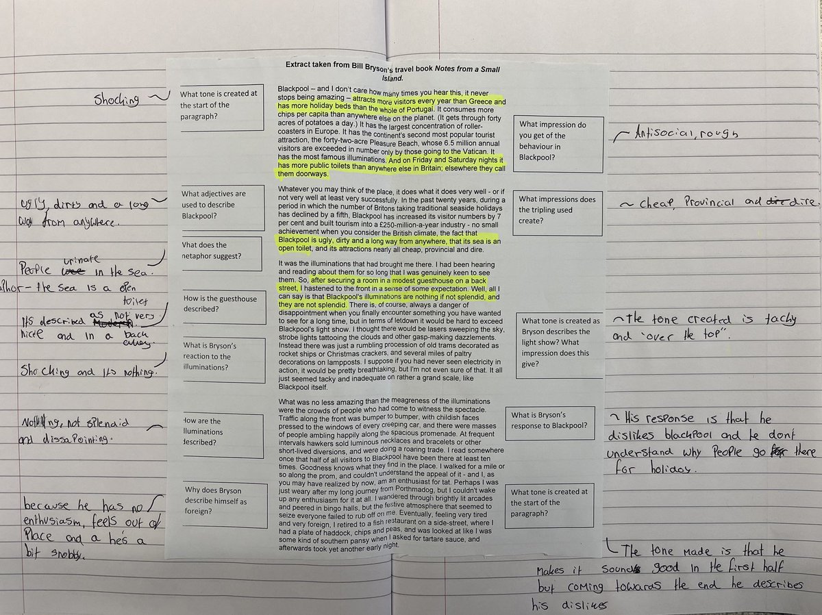 Year 11 have been independently analysing the impressions created in Bill Bryson’s account of  visiting Blackpool <a href="/1Penydre/">Pen y Dre High School</a>