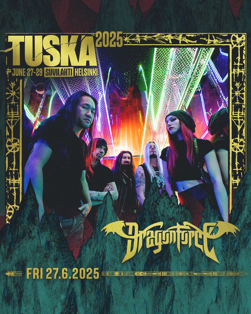 DragonForce's tweet image. FINLAND 🇫🇮 We will be back in June for Tuska Festival🤘 We are so excited to see you all there!  Tickets are available now at the #TuskaFestival site 🐉 

#dragonforce #warpspeedwarriors #powermetal @tuskafestival