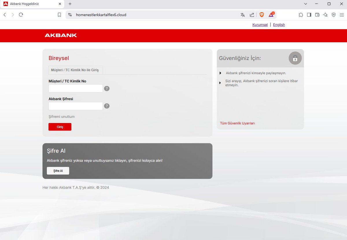 📢Phishing Site📢
🚨Akbank
🎣Phishing: hxxps[://]homenestlerkkartalflex6[.]cloud/
#phishing #Akbankphishing #trphishing #turkeyphishing <a href="/Sync_Pundit/">Sync_Pundit 👽😎🔱🔥</a> <a href="/ActorExpose/"> IPAE!</a>  <a href="/urldna/">urlDNA.io</a> <a href="/PhisScan/">Phis Scan</a> <a href="/ULTRAFRAUD/">ULTRAFRAUD</a> <a href="/PhishStats/">Phish.Stats</a> @phisherofman <a href="/cyberishlab/">cyberishlab</a> <a href="/tdatwja/">misaki</a> <a href="/TRCert/">USOM</a> <a href="/Akbank/">Akbank</a> <a href="/AkbankDestek/">Akbank Destek</a>