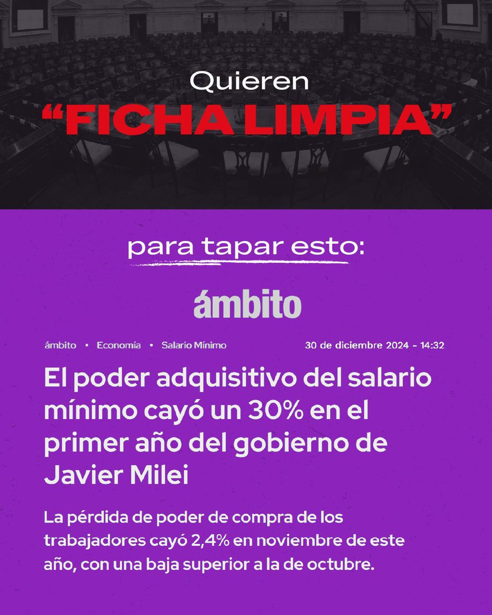 No hay #FichaLimpia con una justicia sucia. 

Este proyecto tiene el objetivo de proscribir a <a href="/CFKArgentina/">Cristina Kirchner</a>, pero además busca tapar la angustiante realidad que se vive en nuestro país.

Quieren limitar la democracia, porque le tienen miedo al voto soberano.