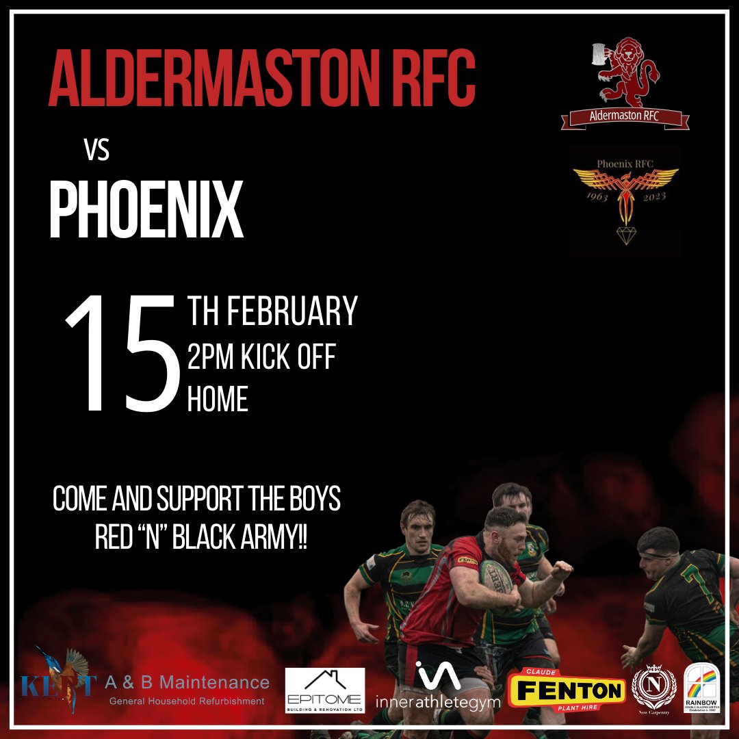 We're hosting Phoenix this Saturday at home. Kick-off is at 2pm, come and cheer the boys on!⁠

Thinking of playing rugby? Follow the link in our bio or Visit: aldermastonrugby.co.uk/join-arfc/ to find out more

#AldermastonRFC #RugbyinBerkshire #RedandBlackArmy #Aldermaston #Rugby #ARFC
